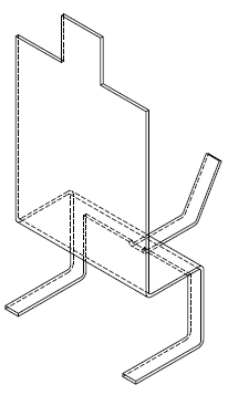Technical drawing of a geometric wireframe structure with angled elements.